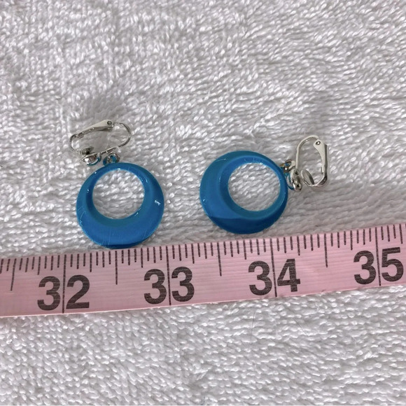 Vintage Blue  Painted Metal Small Hoop Clip On Earrings - Picture 9 of 9